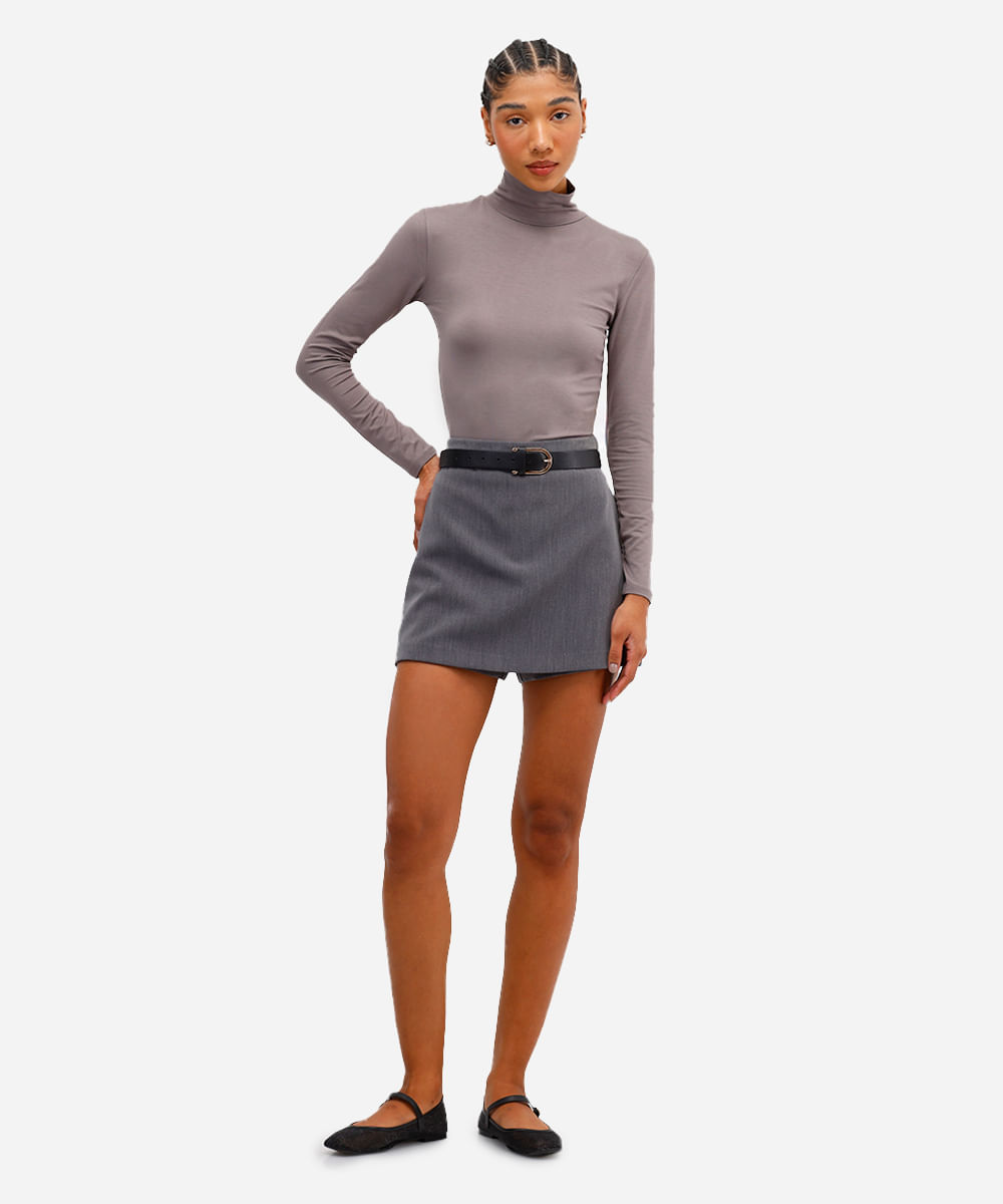 blusa básica feminina manga longa gola alta cinza