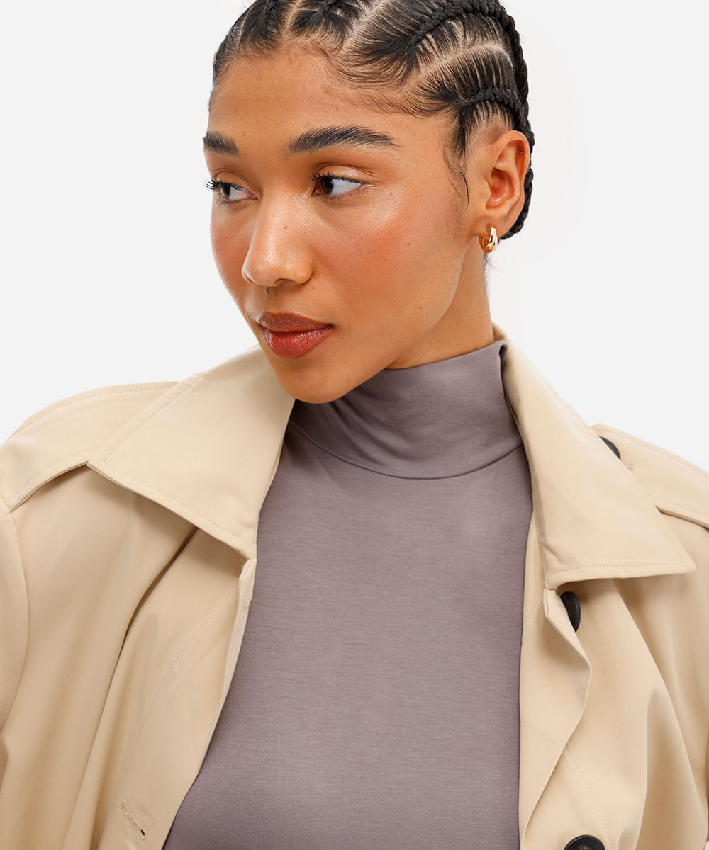blusa básica feminina manga longa gola alta cinza