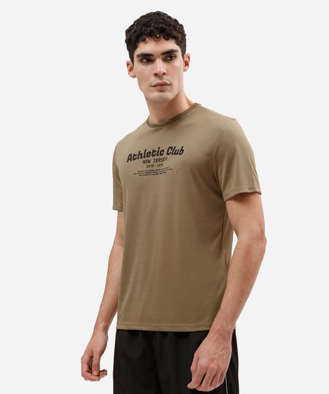 camiseta esportiva masculina manga curta estampada bege