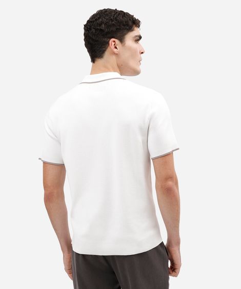 camisa polo masculina slim de tricô com zíper off white