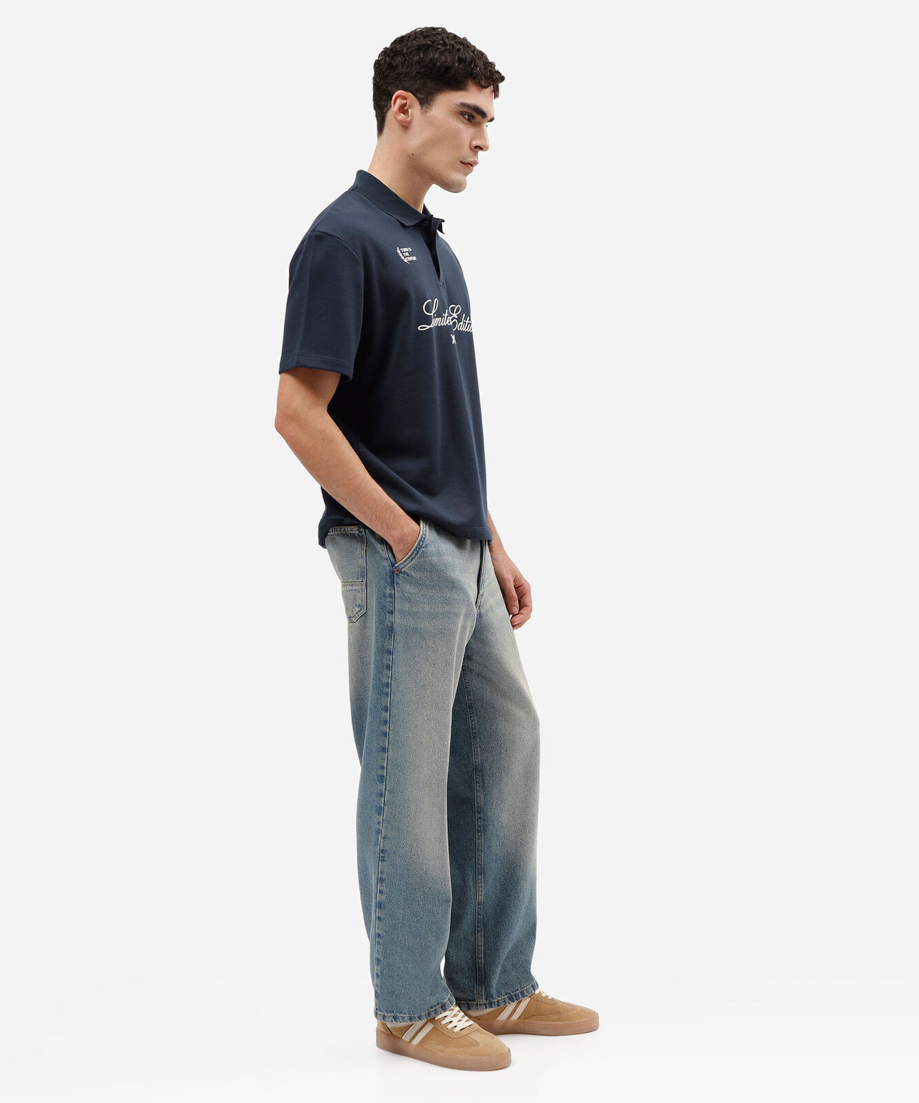 polo masculina de moletom manga curta estampada azul