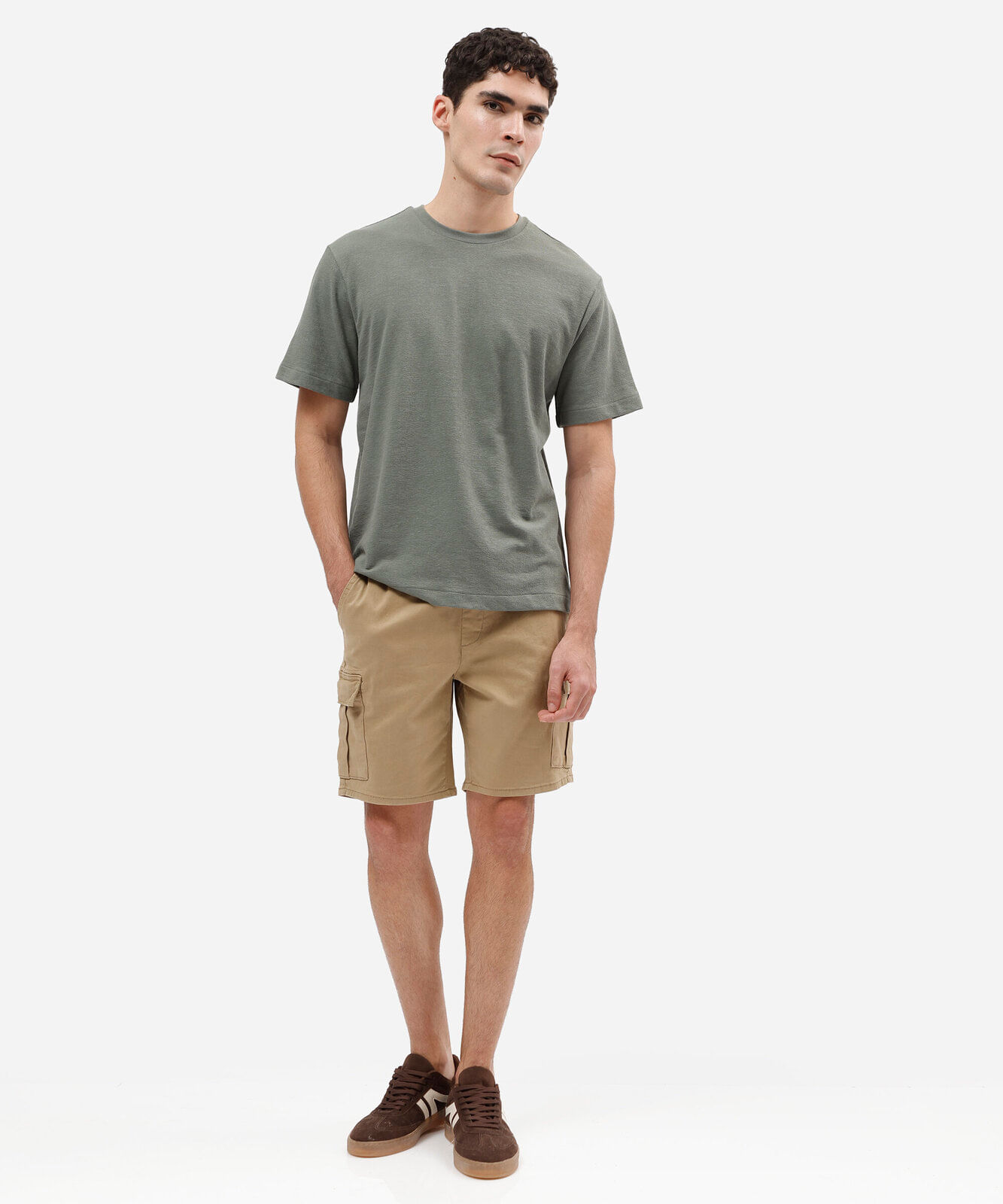 camiseta masculina com algodão manga curta texturizada verde