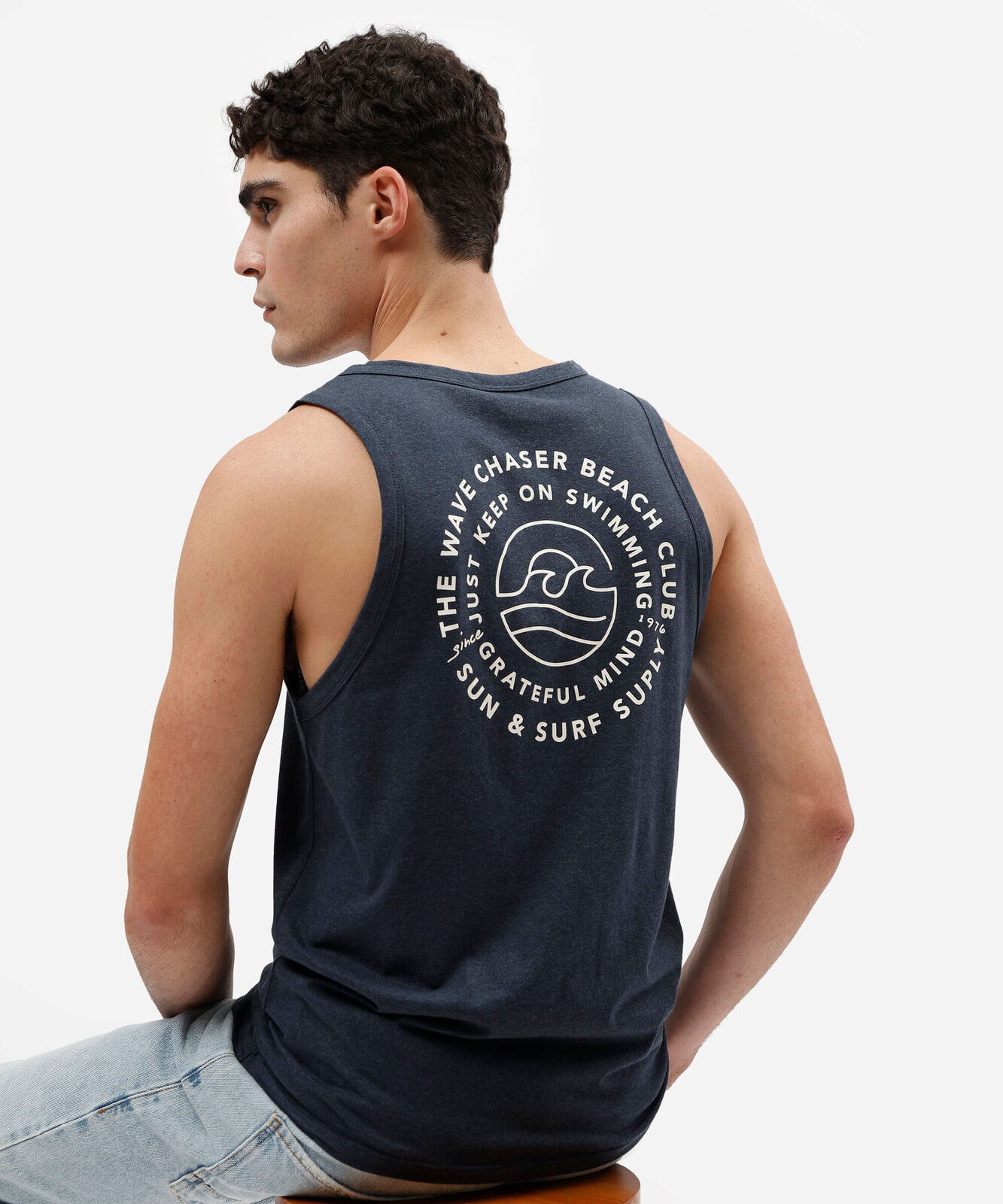 regata masculina com algodão estampada azul