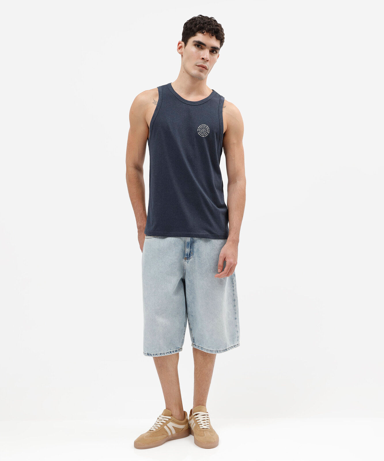 regata masculina com algodão estampada azul