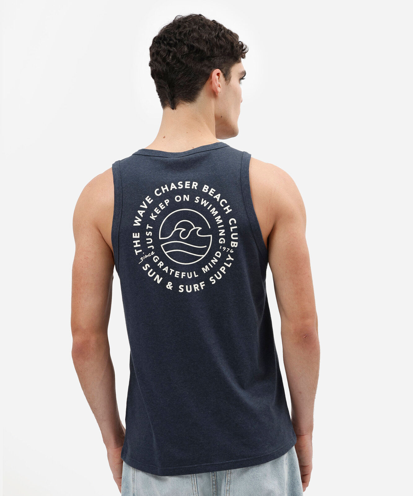 regata masculina com algodão estampada azul