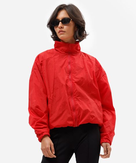 jaqueta feminina de poliamida com recorte funnel neck vermelha
