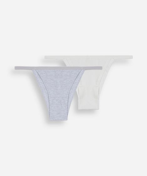 kit de 2 calcinhas string biquíni feminina em algodão colorido