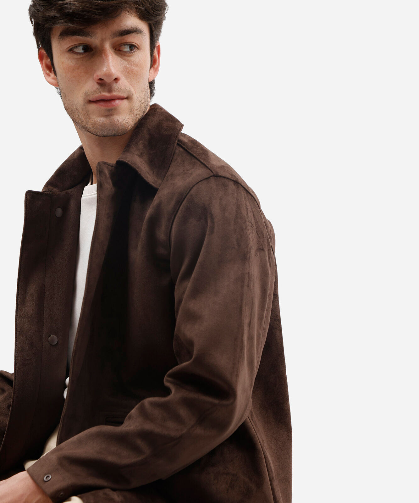 jaqueta masculina de suede com bolsos marrom