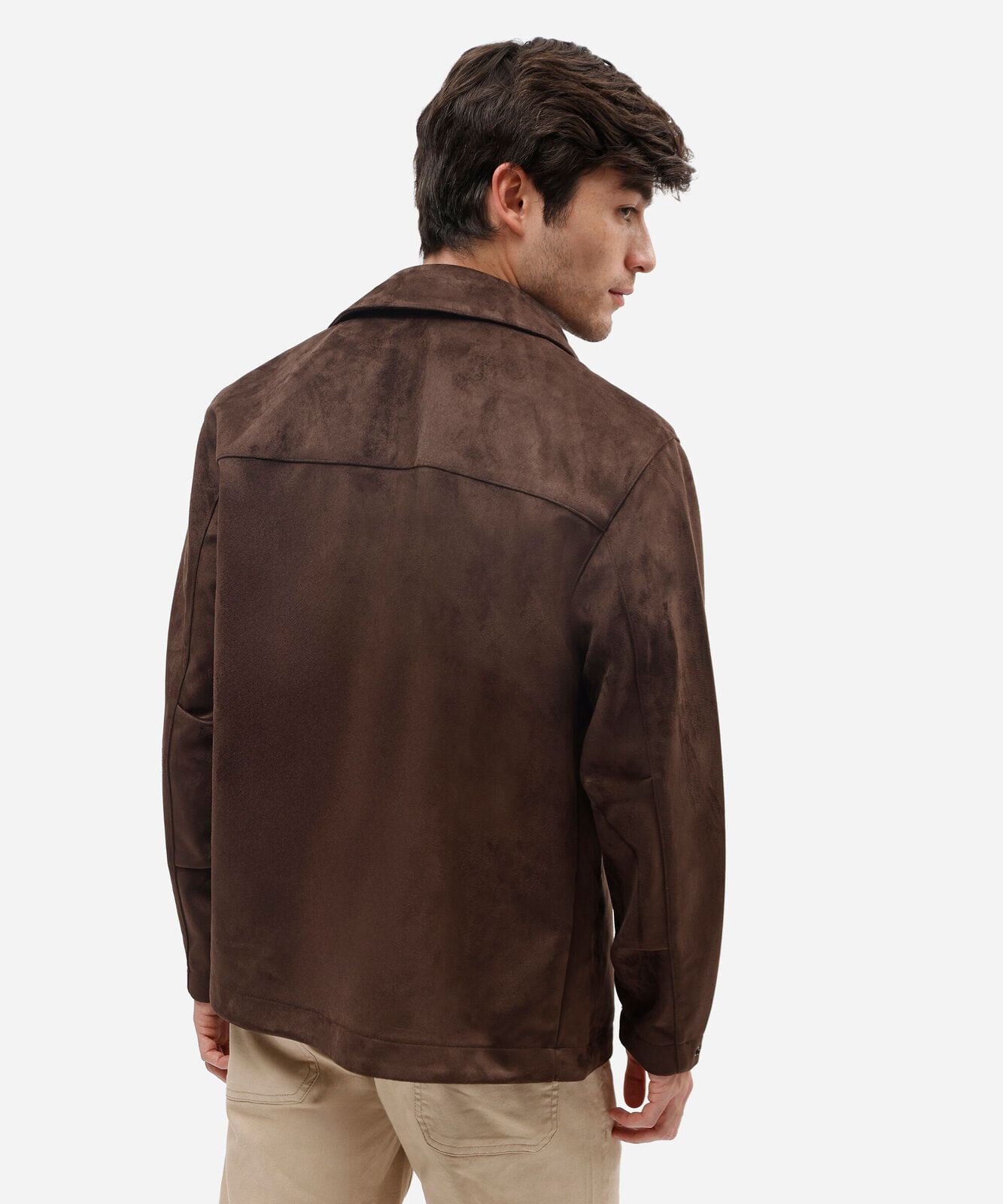 jaqueta masculina de suede com bolsos marrom