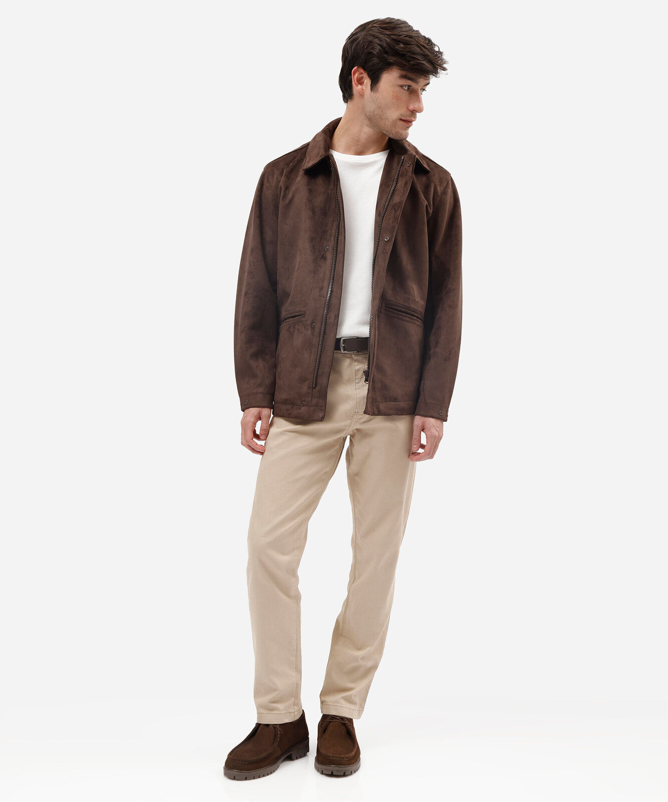 jaqueta masculina de suede com bolsos marrom