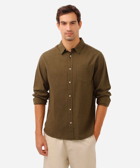 camisa comfort com linho manga longa verde
