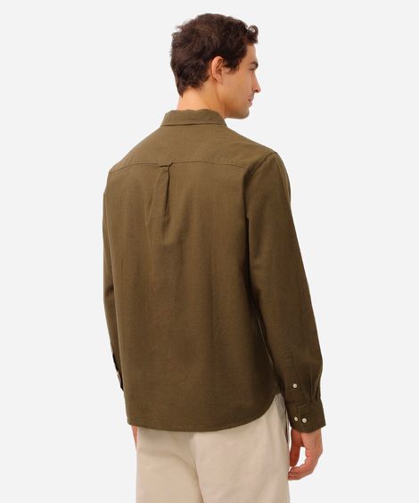 camisa comfort com linho manga longa verde