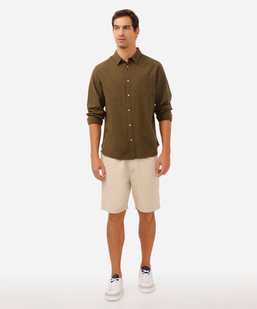 camisa comfort com linho manga longa verde