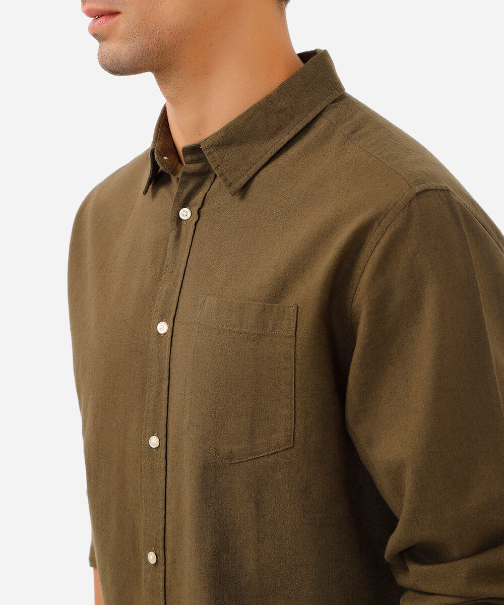 camisa comfort com linho manga longa verde
