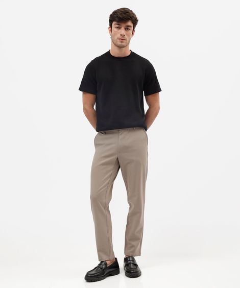 calça chino slim de alfaiataria masculina com elástico no cós bege