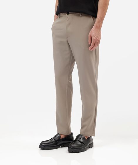 calça chino slim de alfaiataria masculina com elástico no cós bege