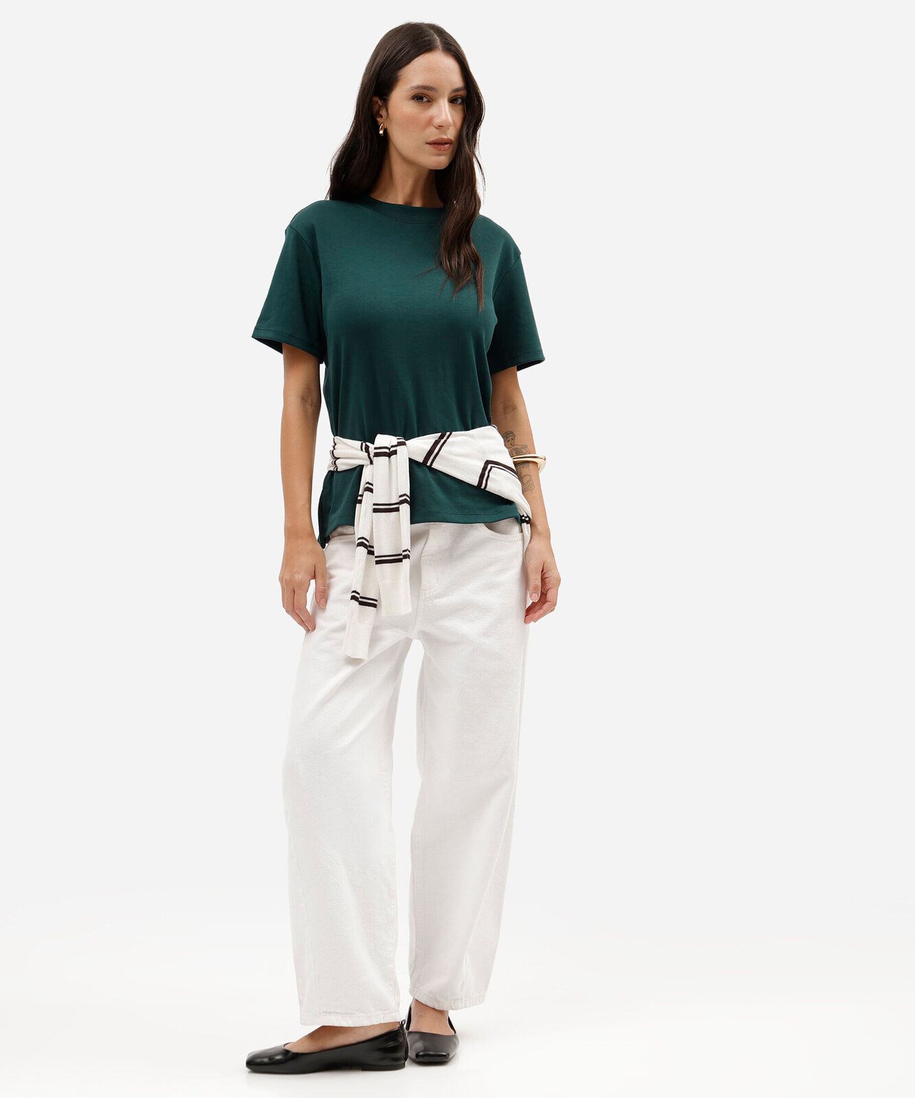 camiseta básica feminina de algodão peruano oversized com fendas verde