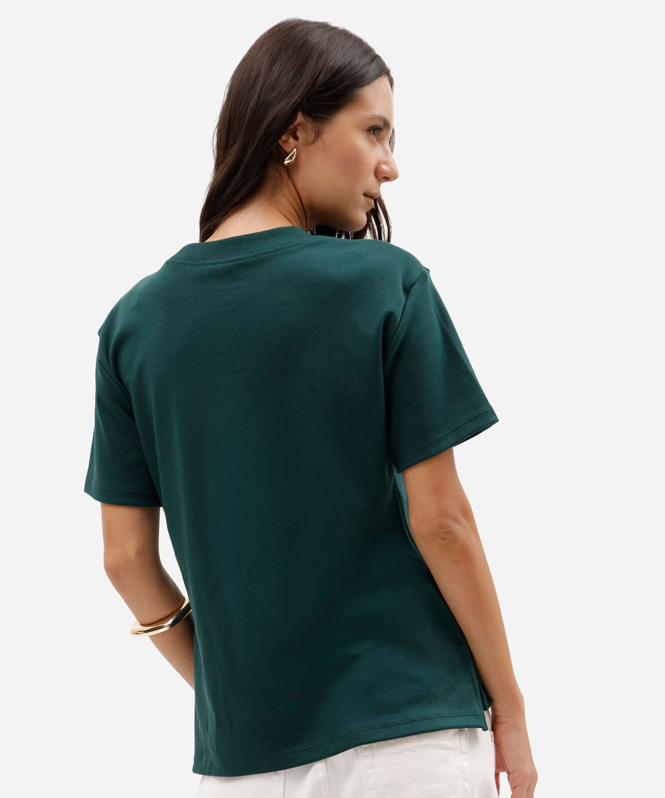 camiseta básica feminina de algodão peruano oversized com fendas verde