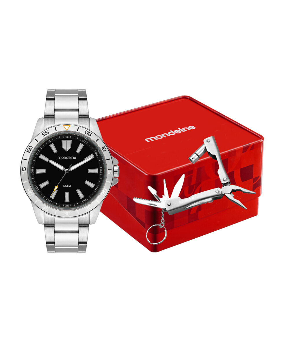kit relógio masculino mondaine analógico 99930g0mvne3kc prateado