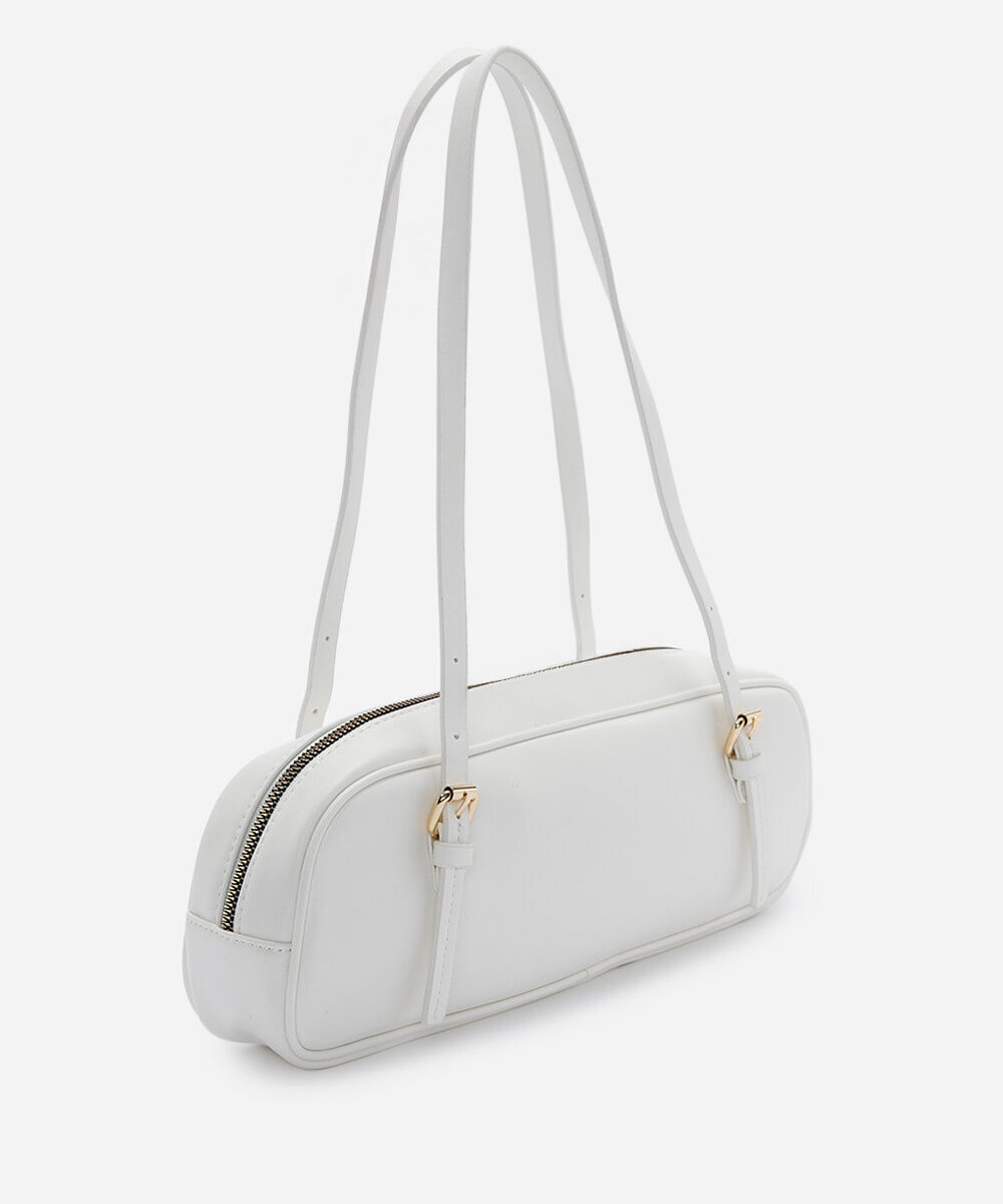 bolsa bowling feminina de ombro com fivelas off white
