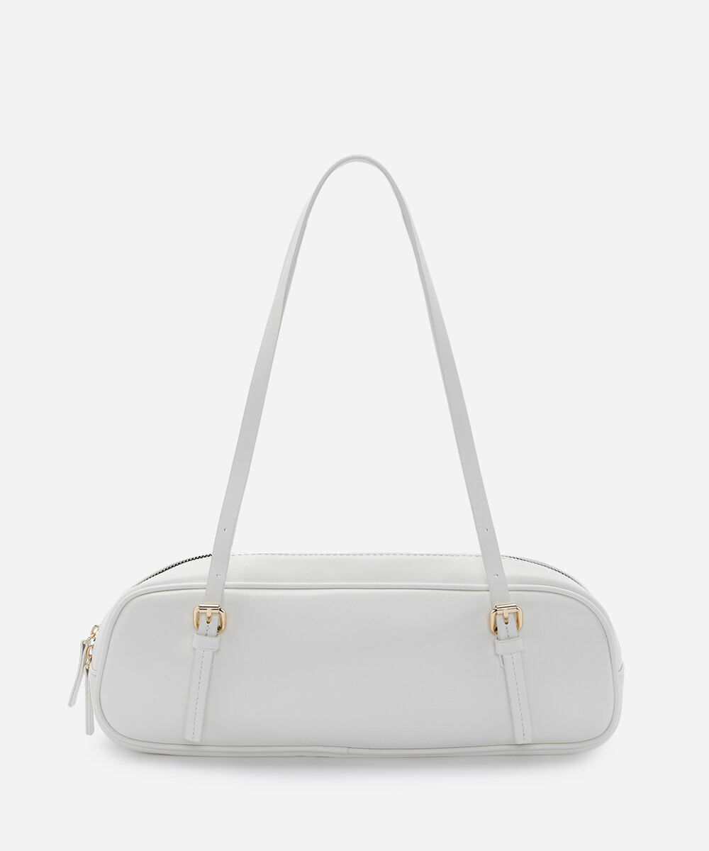 bolsa bowling feminina de ombro com fivelas off white