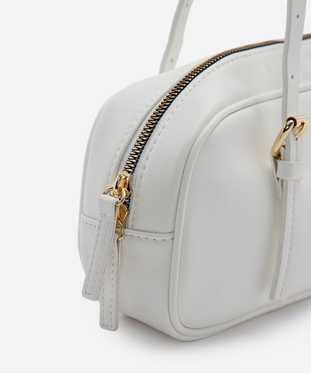 bolsa bowling feminina de ombro com fivelas off white