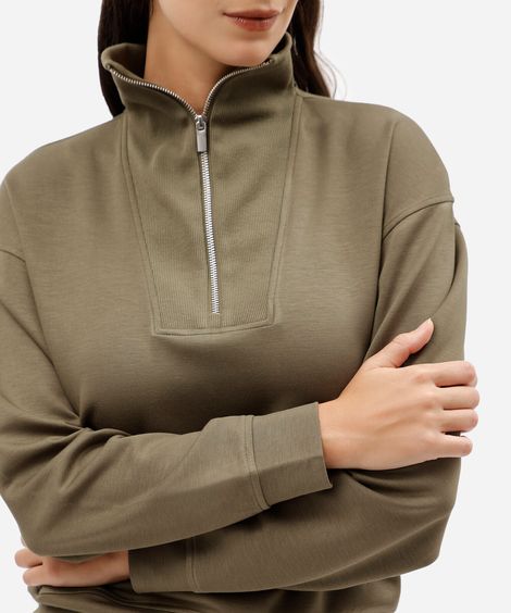 blusão feminino de moletom gola alta com zíper verde