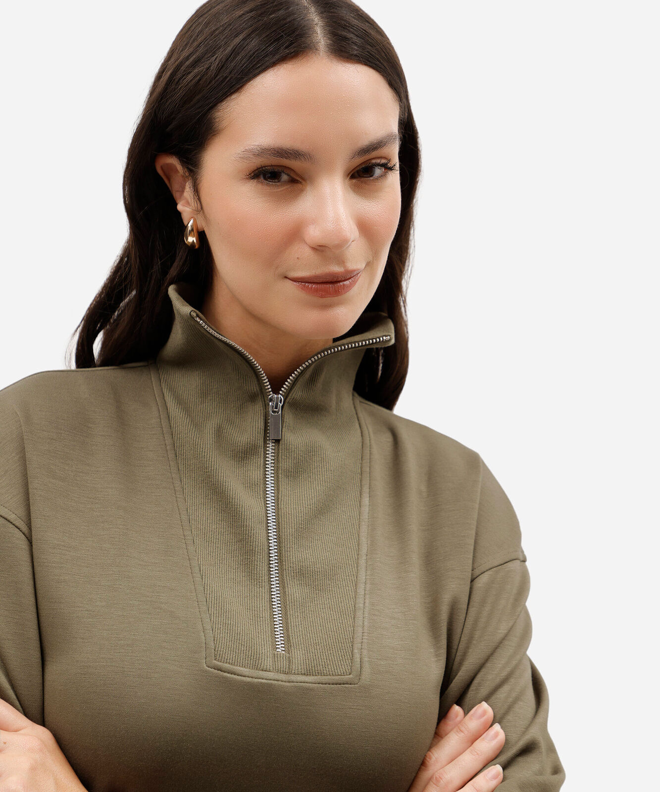 blusão feminino de moletom scuba gola alta com zíper verde