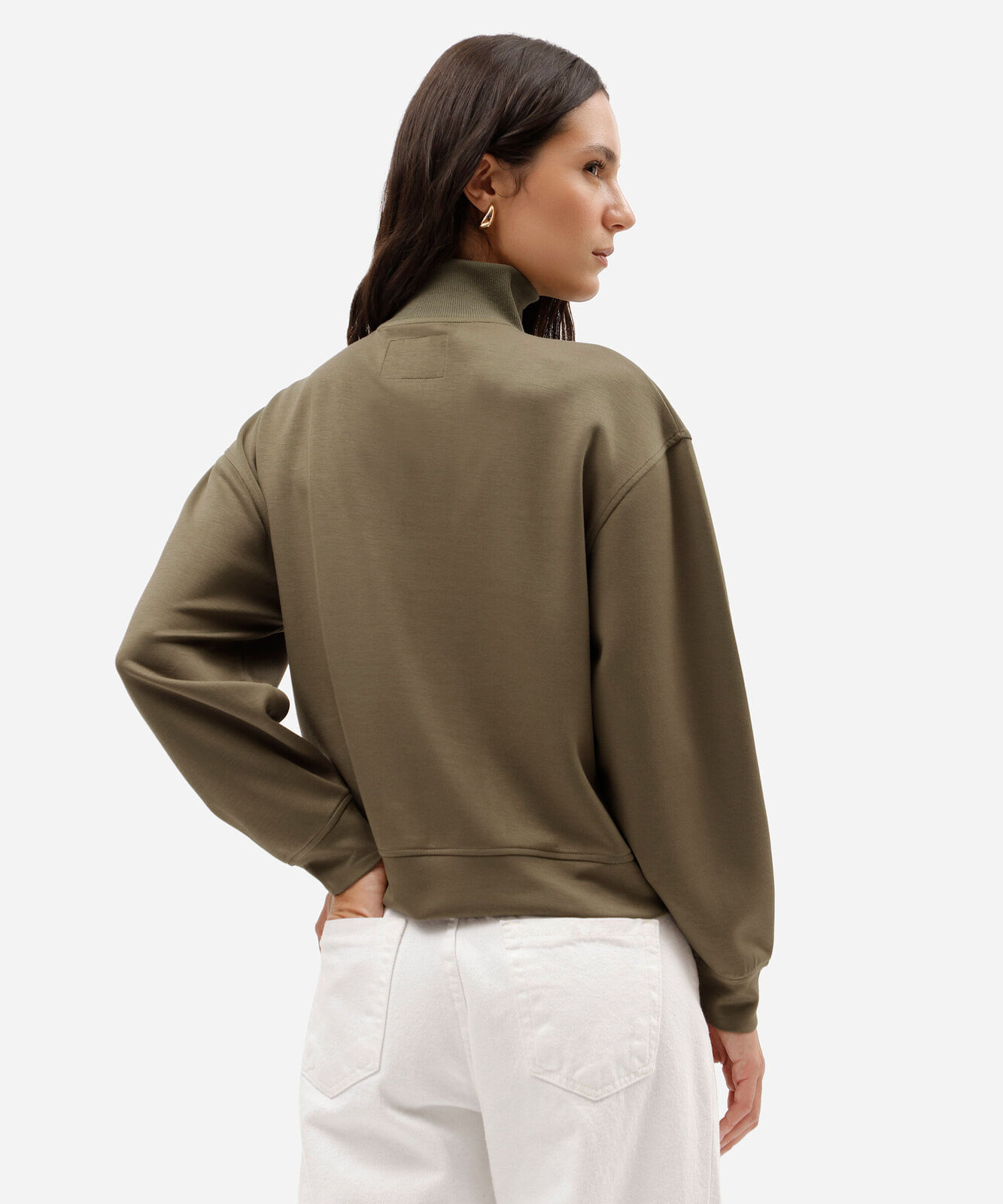 blusão feminino de moletom scuba gola alta com zíper verde