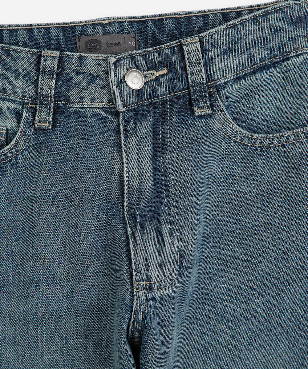 calça juvenil reta jeans azul
