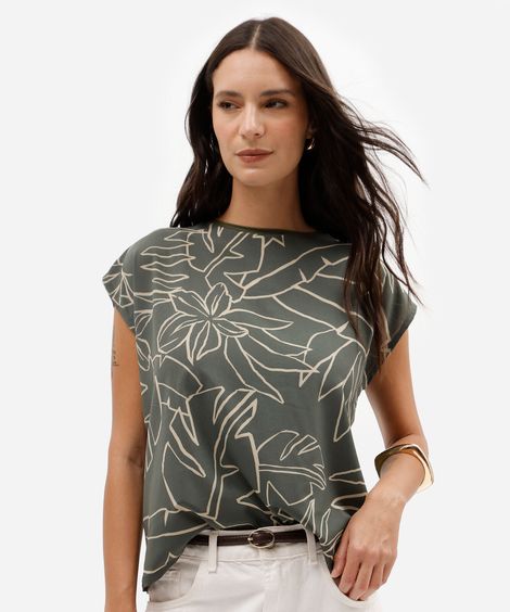 blusa feminina com viscose folhagens verde
