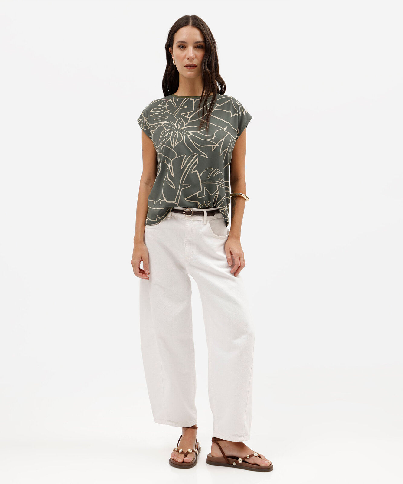 blusa feminina com viscose folhagens verde
