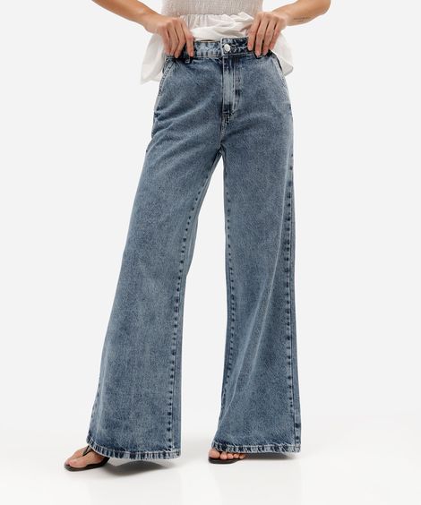 calça super wide leg feminina jeans cintura alta sawary azul