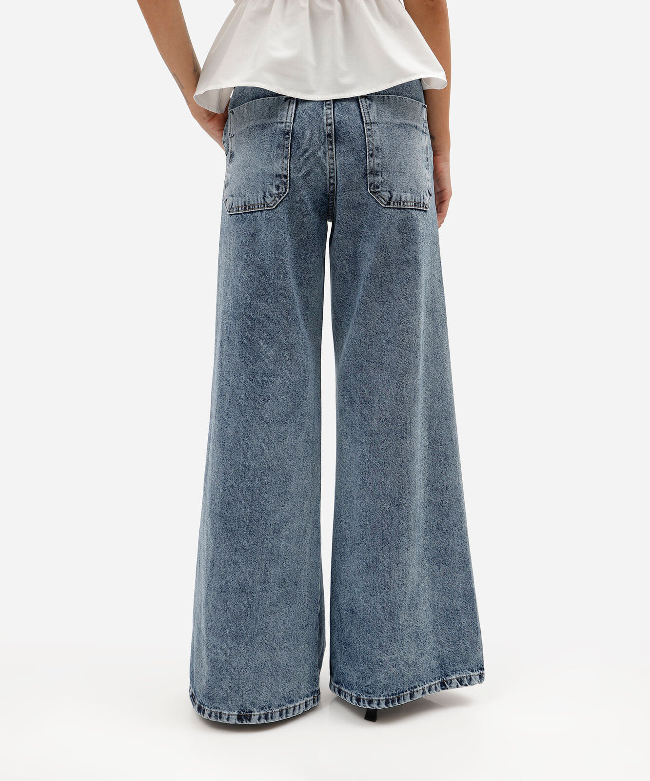 calça super wide leg feminina jeans cintura alta sawary azul
