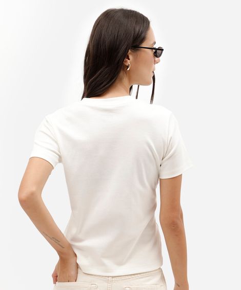 camiseta feminina slim de algodão interlock com estampa smiley off white