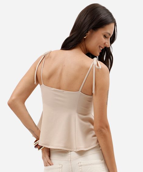 regata peplum feminina com recortes e amarração bege