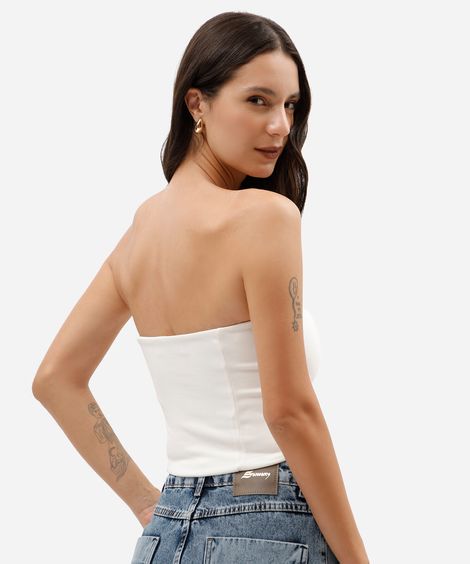 blusa corset sem alça feminina cropped off white