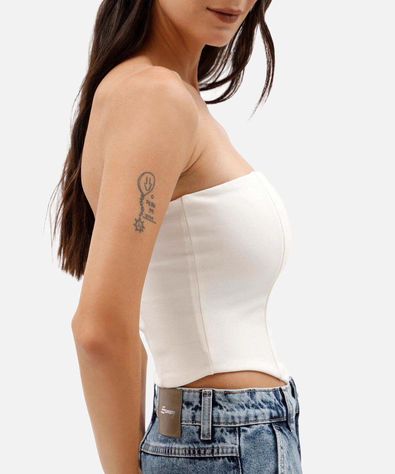 blusa corset sem alça feminina cropped off white