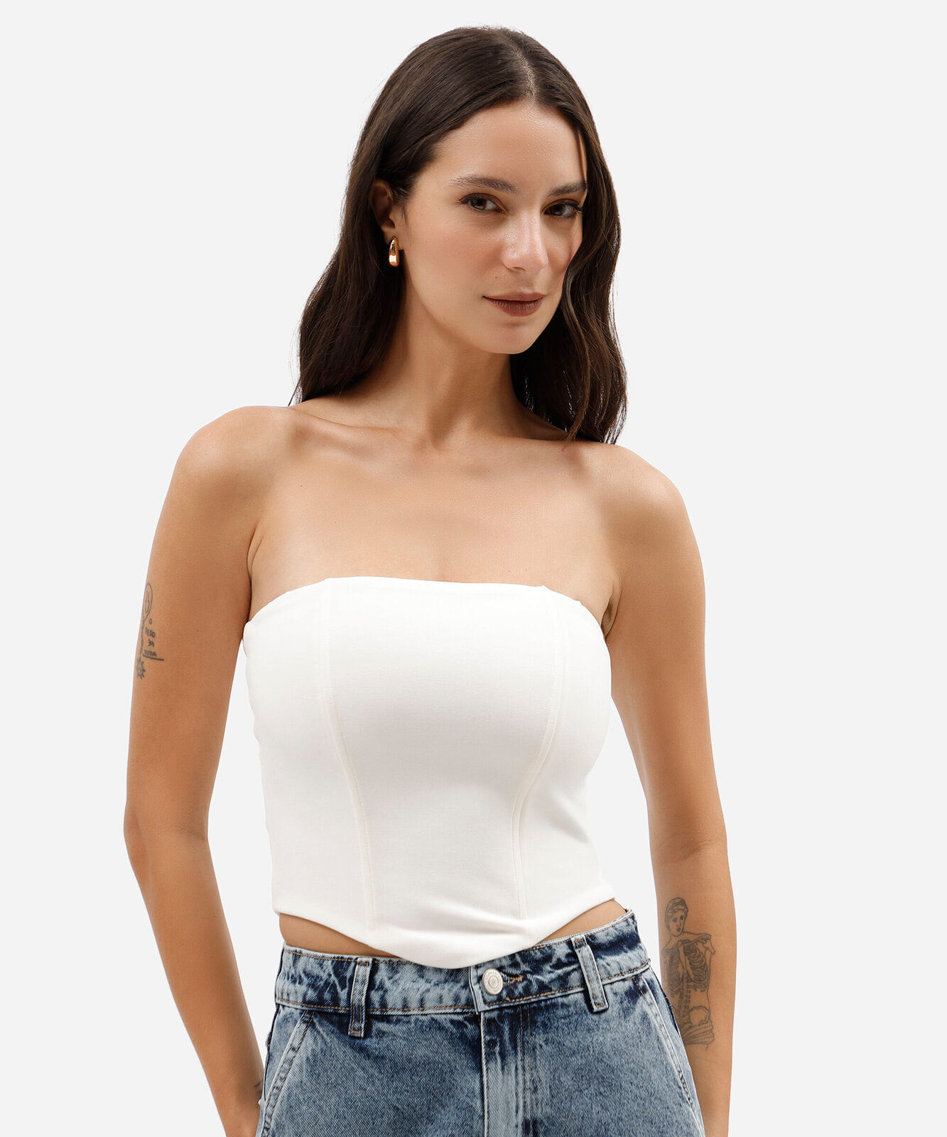 blusa corset sem alça feminina cropped off white