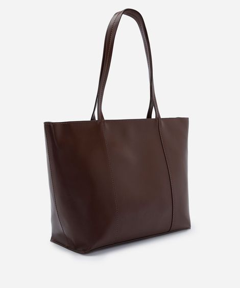 bolsa shopper feminina com recortes em poliuretano marrom