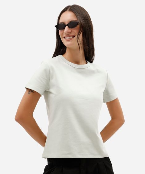 camiseta feminina de manga curta em malha ponto roma verde