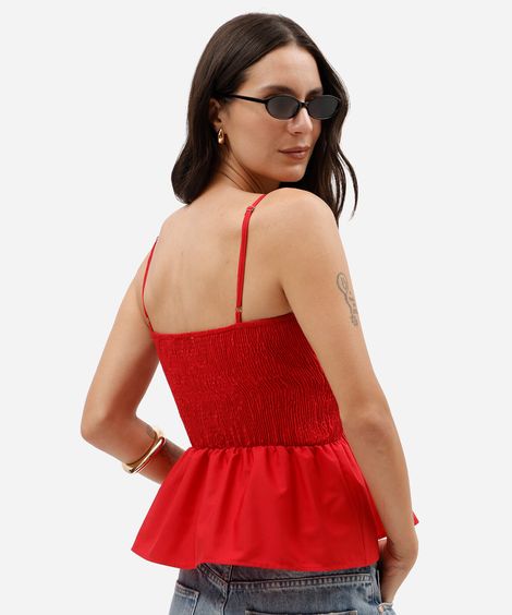 top feminino de alcinha em tricoline com lastex e babado peplum vermelha