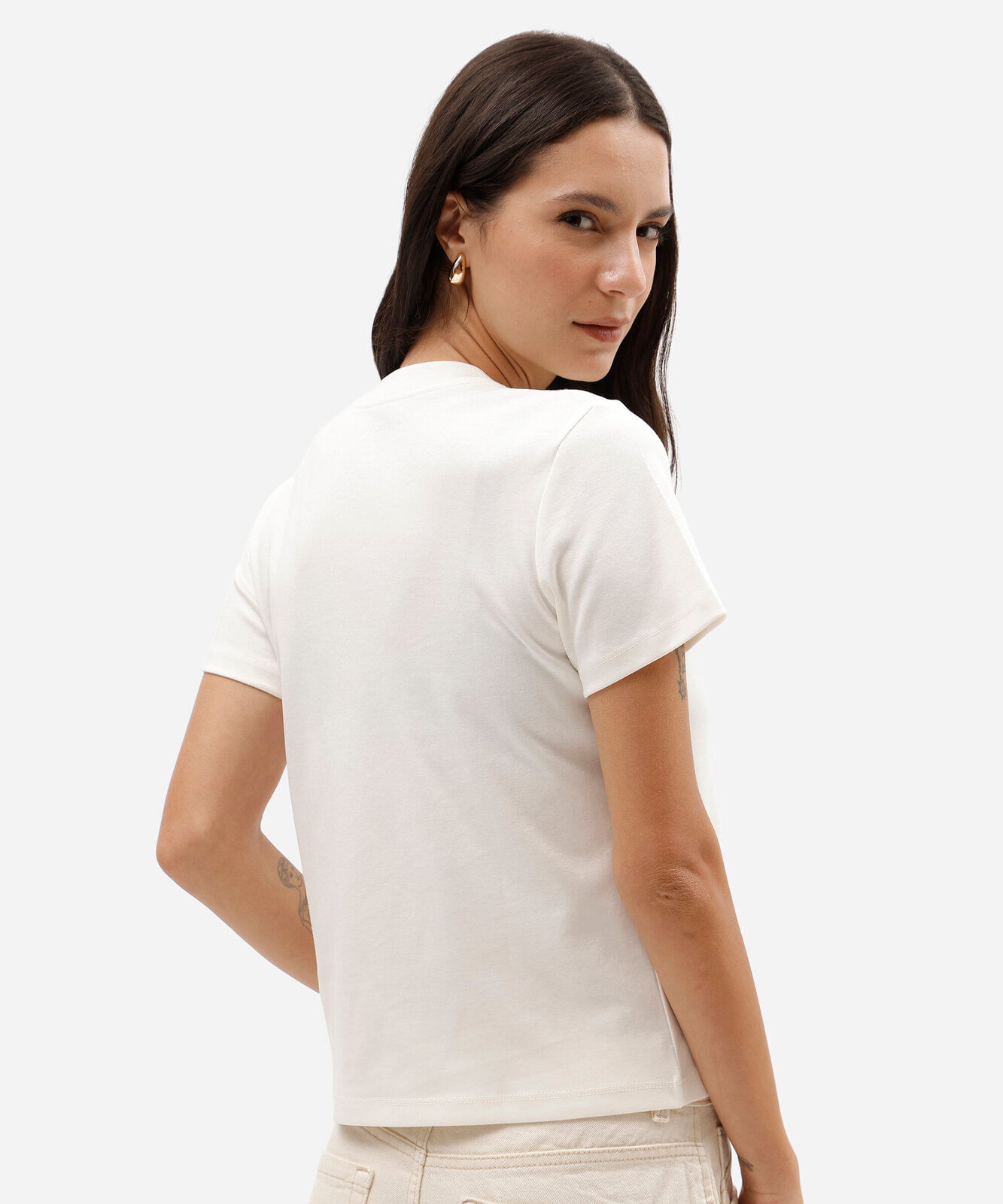 camiseta feminina slim de algodão interlock com estampa harvard off white