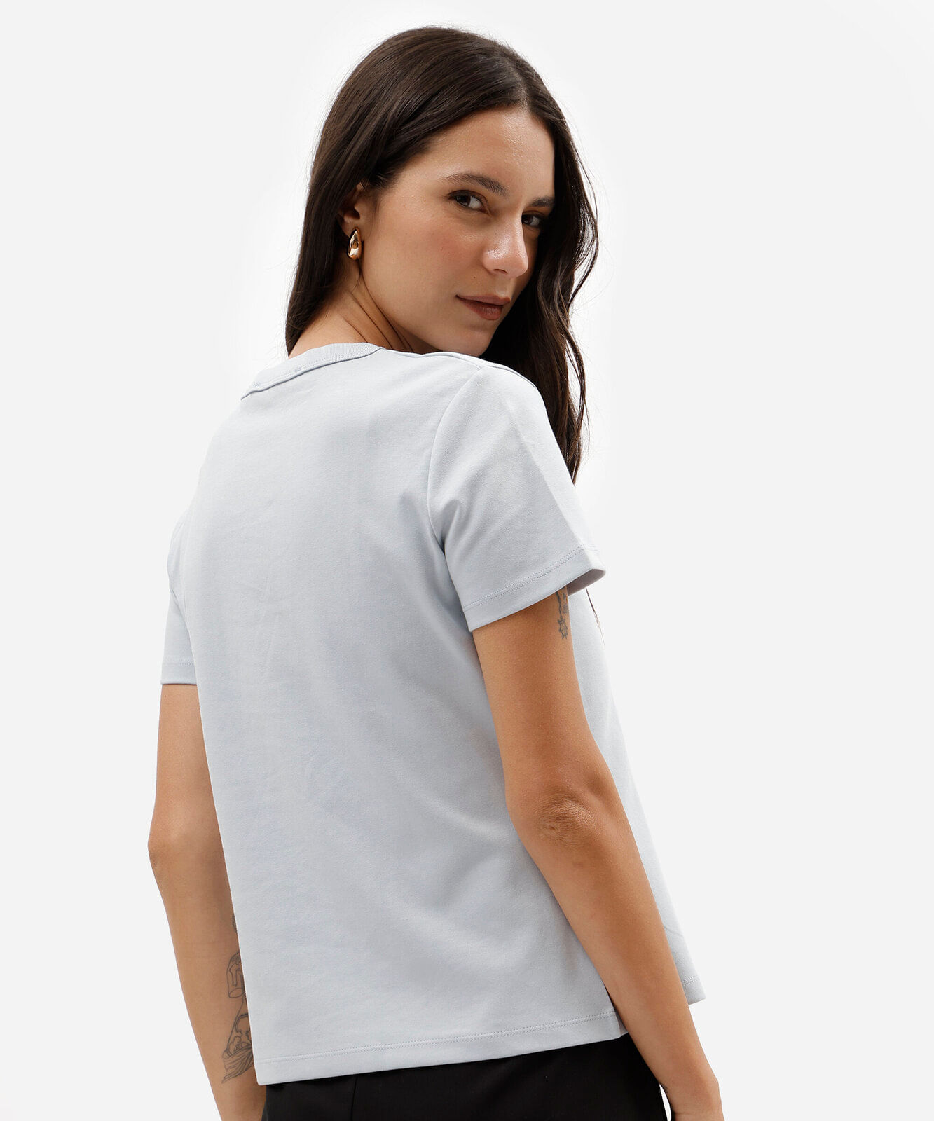 camiseta feminina de manga curta em malha ponto roma azul