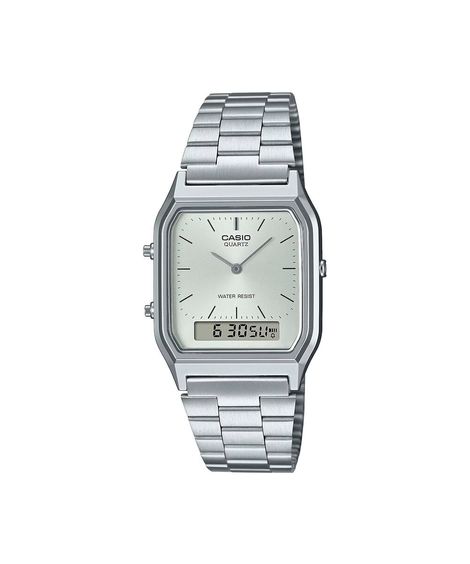 relógio feminino casio analógico digital aq 230a 7amqydf prateado