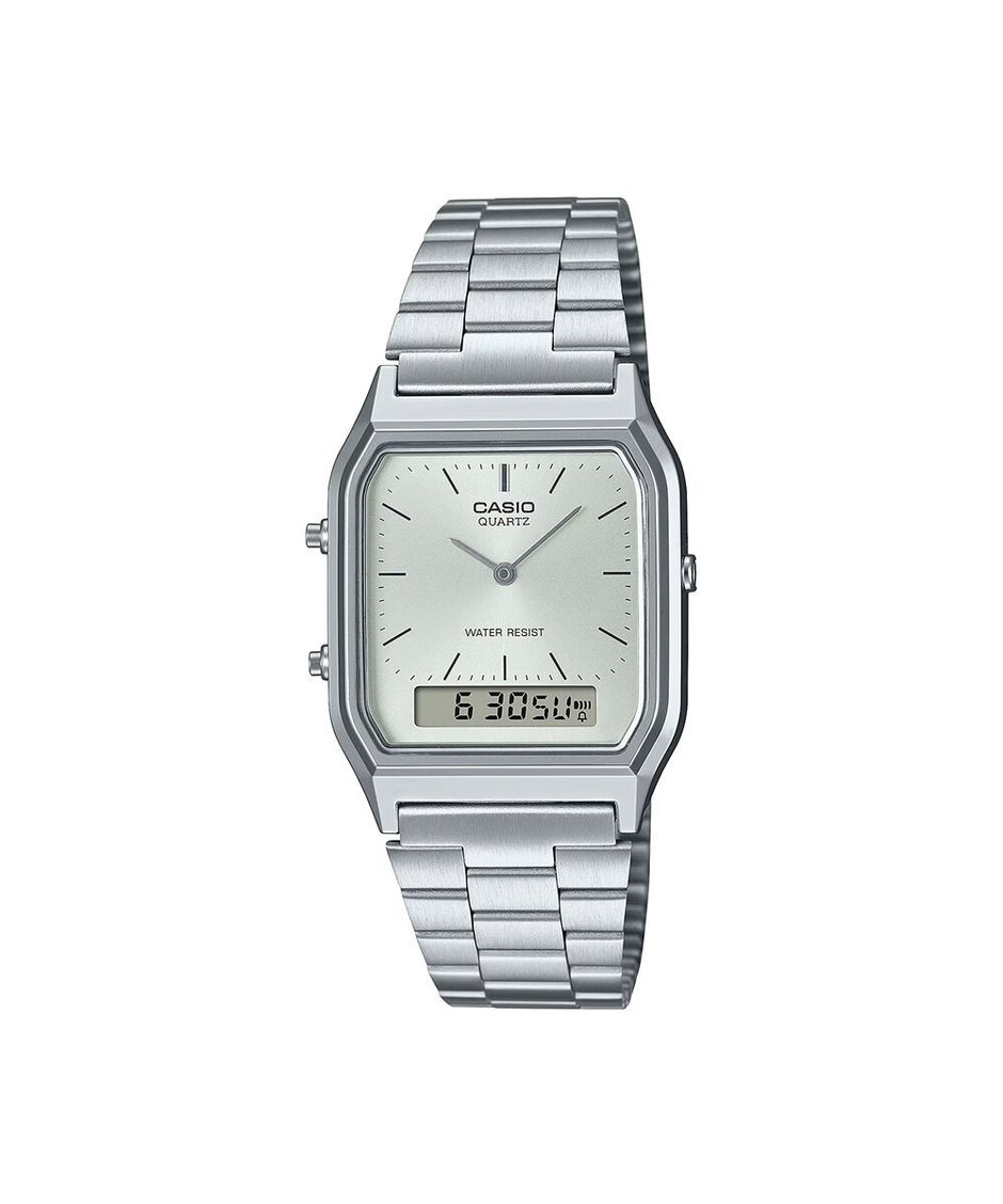 relógio feminino casio analógico digital aq 230a 7amqydf prateado