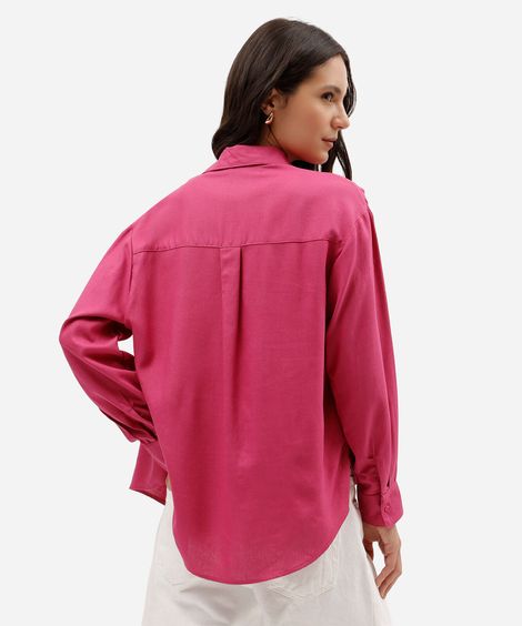 camisa oversized com linho manga longa rosa