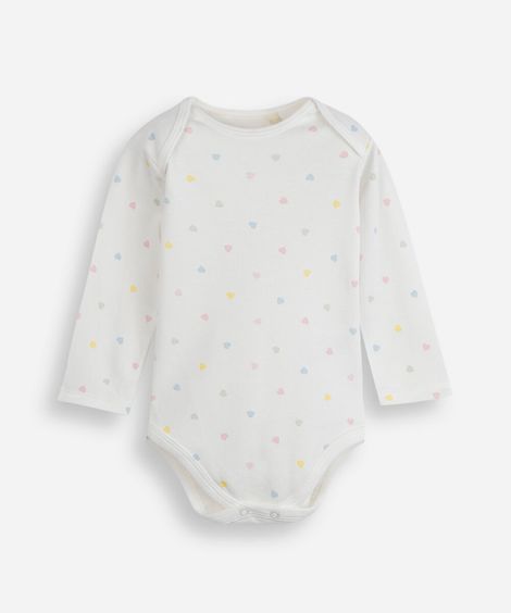 body infantil de algodão manga longa coração off white