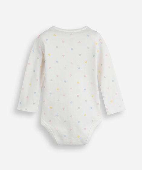 body infantil de algodão manga longa coração off white