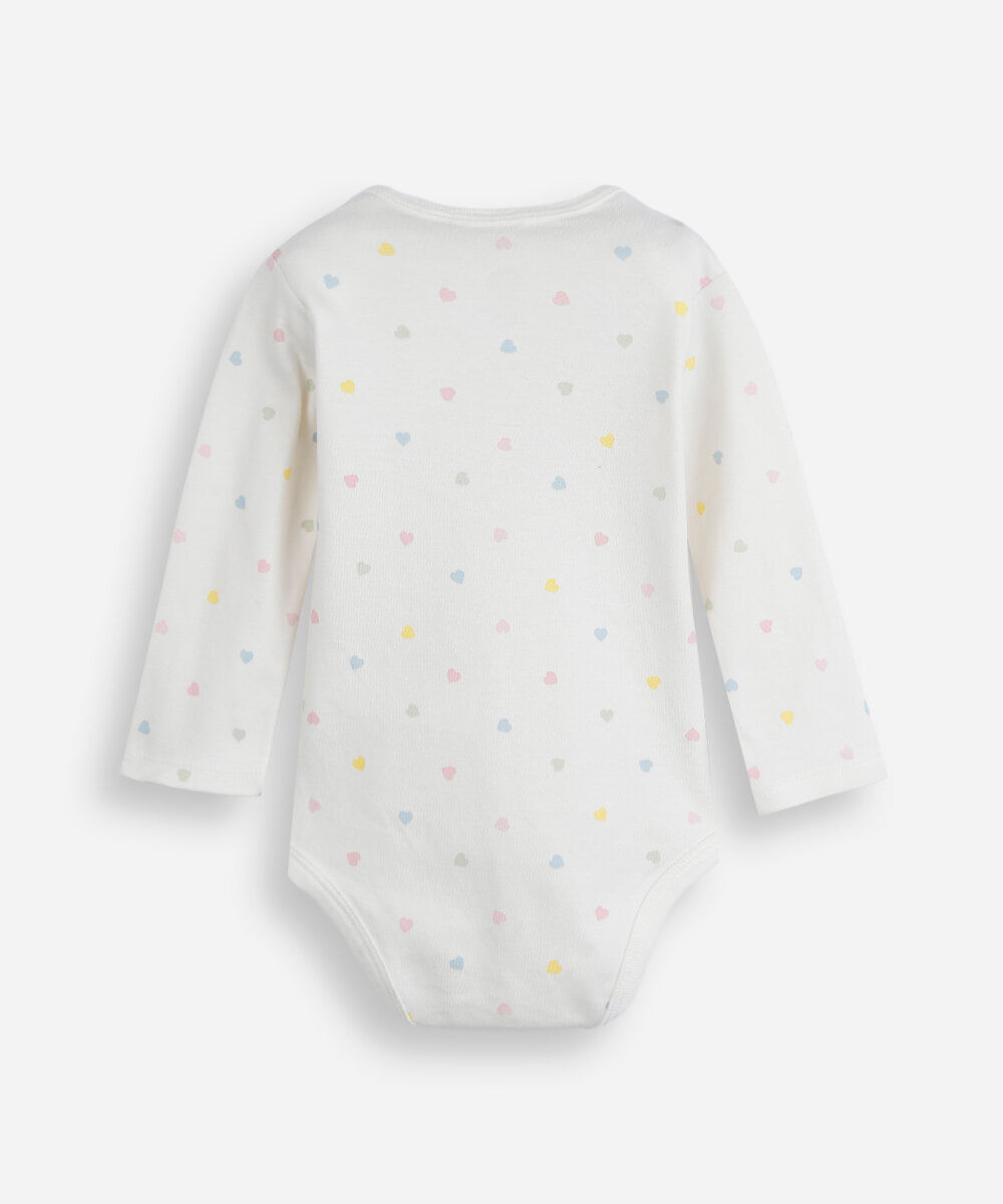 body infantil de algodão manga longa coração off white
